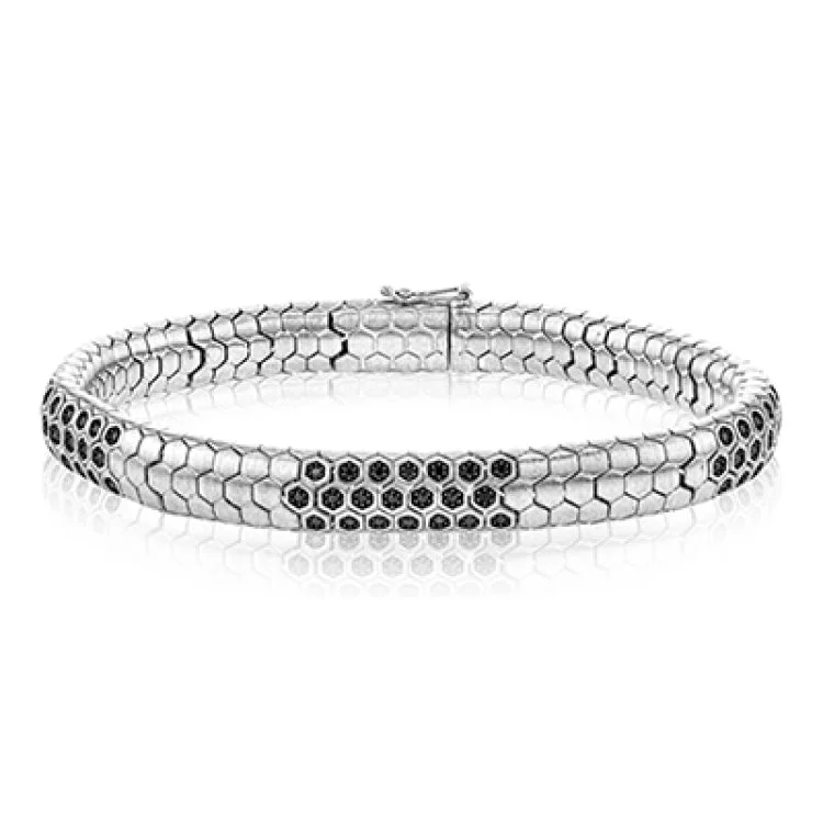 Women’s men’s style bracelets-This elegant mens bracelet from our python collection is crafted in 14k white gold and accented with 0.56 ctw of black diamonds