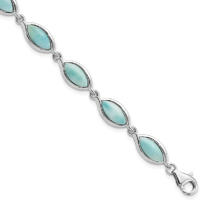 Women’s antique bracelets-Sterling Silver Rhodium-plated Polished Marquise Shape Larimar Bracelet-WBC-QG5923-8