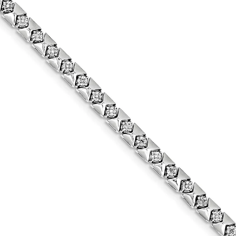 Women’s diamond-studded bracelets-Sterling Silver Rhodium Plated Diamond Bracelet-WBC-QDX1094