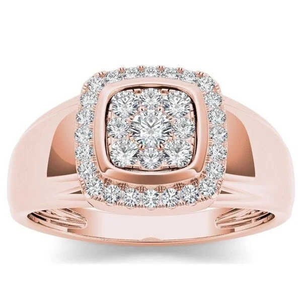 Women’s princess cut rings-De Couer IGI Certified 10k Rose Gold 1/2ct TDW Diamond Men's Ring