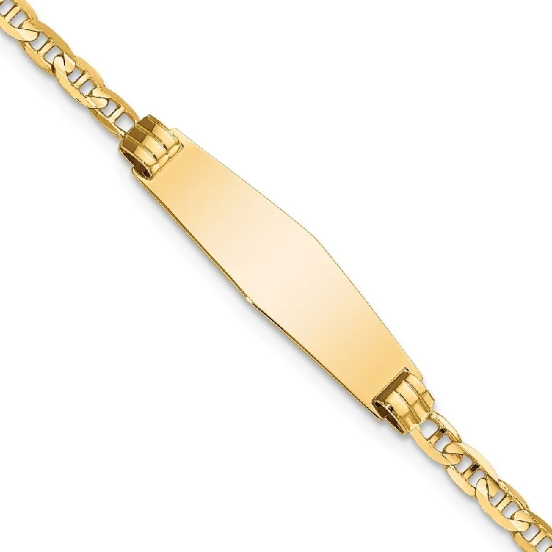 Women’s boho bracelets-14k Yellow Gold 7.5mm Children's Soft Diamond Shape Anchor Link ID Bracelet, 6"