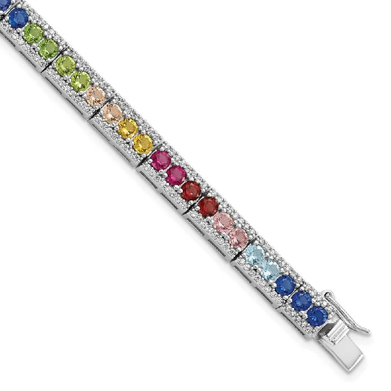 Women’s bangle bracelets-Sterling Silver Rhodium-plated CZ and Multicolor Nano Crystals Bracelet-WBC-QG5932-7.5