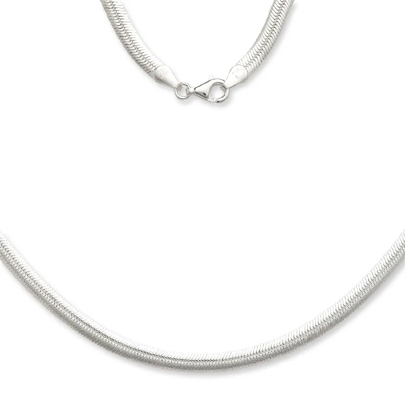 Women’s oval rings-Sterling Silver Italian 5mm Magic Flex Oval Herringbone Chain Necklace - White