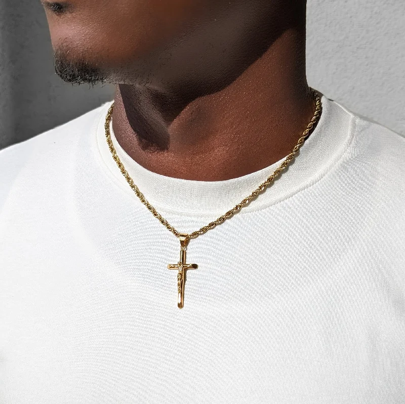 Women’s sparkling necklaces-Men's Gold Crucifix Necklace