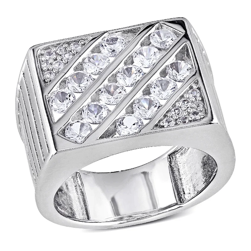 Women’s birthstone rings-Miadora Mens Created White Sapphire Square Ring in Sterling Silver