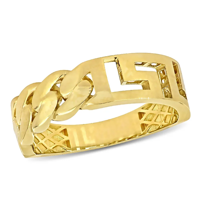 Women’s thin band rings-Miadora Interlocking and Greek Key Design Ring in 14k Yellow Gold