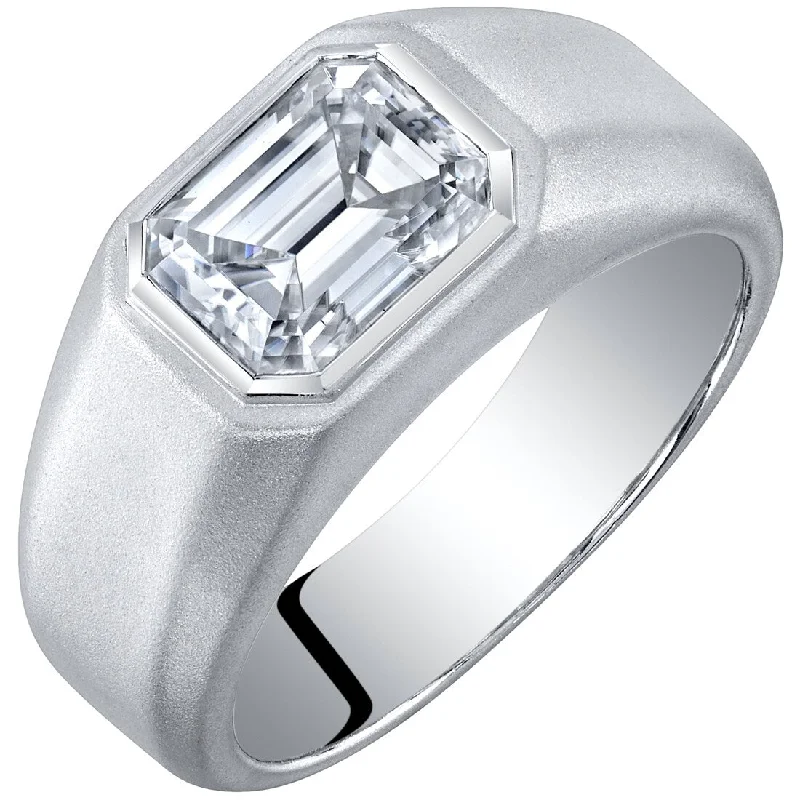 Women’s anniversary band rings-Men's 3 ct Moissanite Signet Ring Matte Sterling Silver