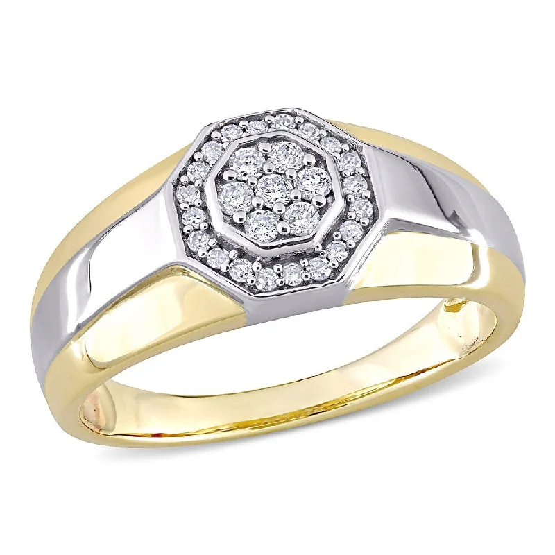 Women’s minimalist diamond rings-Miadora 10k 2-tone White and Yellow Gold Men's 1/4ct TDW Diamond Composite Halo Octagon Ring