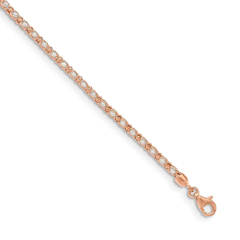 Women’s holiday bracelets-Sterling Silver Rose-tone Enclosed CZ Chain Bracelet-WBC-QG5019-7.25