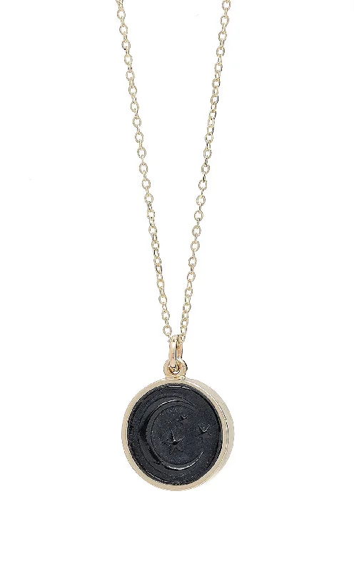 Women’s diamond necklaces-MOON & STARS RAISED INTAGLIO PENDANT