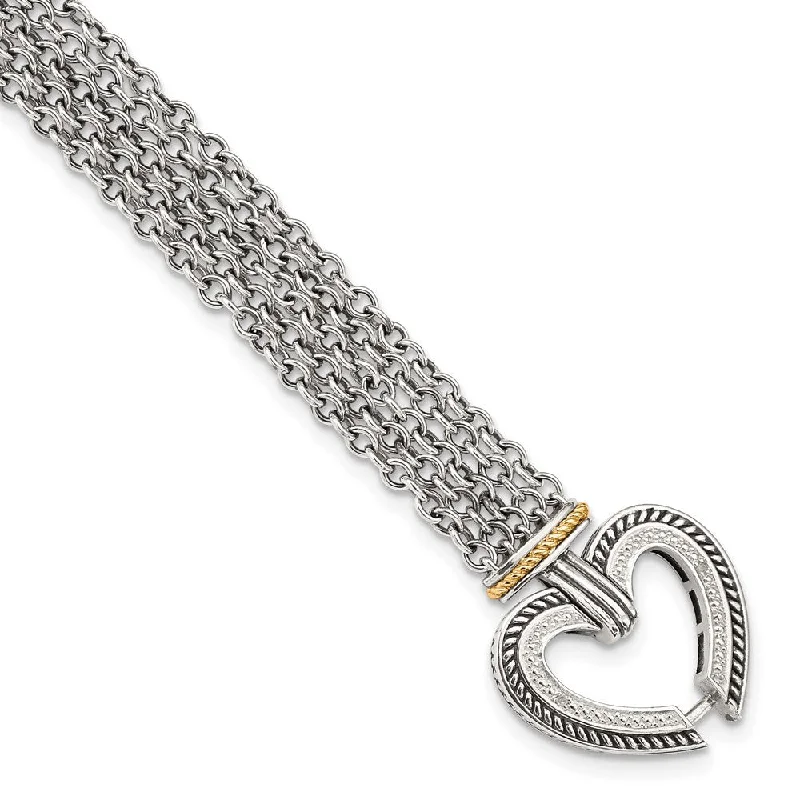 Women’s gold-plated bracelets-Sterling Silver w/14k Diamond Heart Bracelet-WBC-QTC183