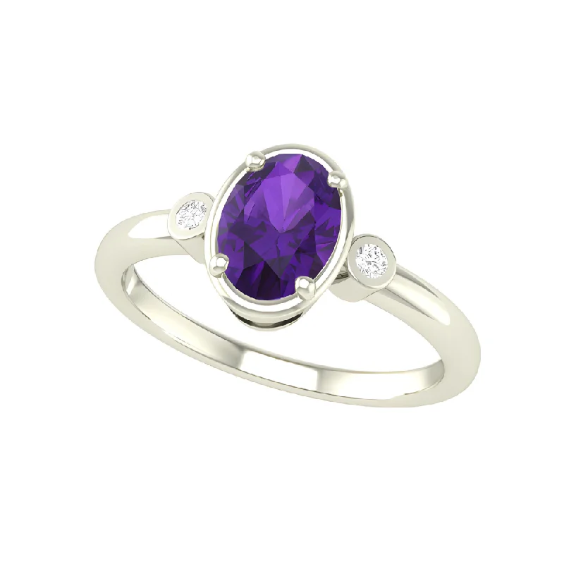 Women’s round diamond engagement rings-10kt White Gold Amethyst And Diamond Ring