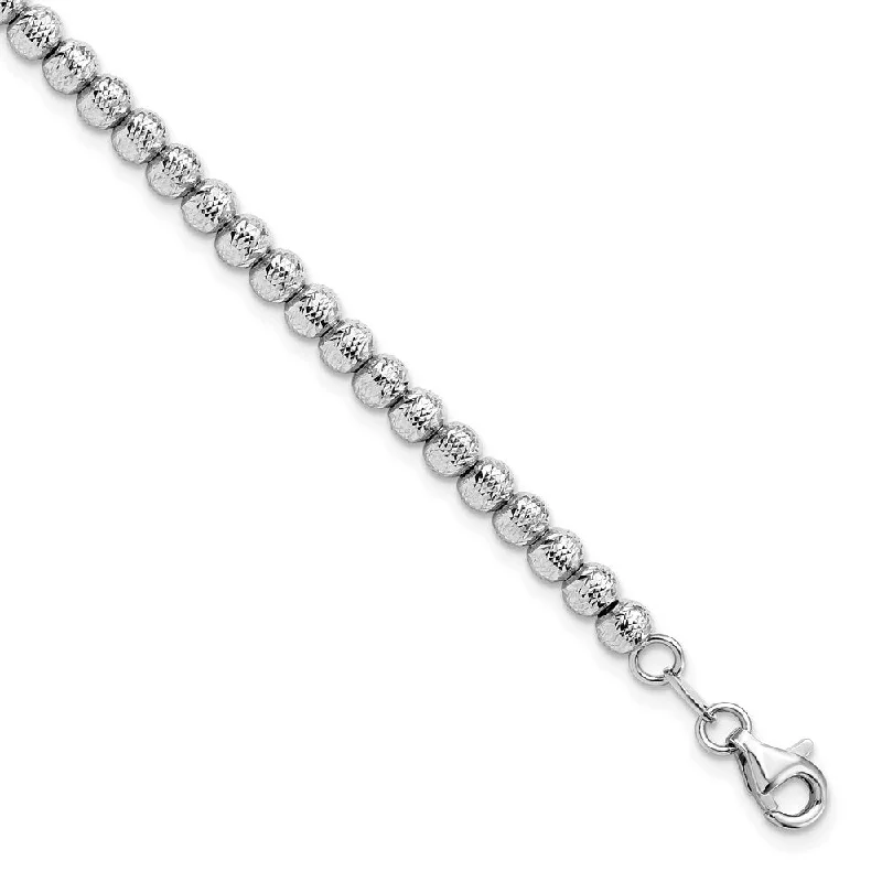 Women’s ethnic bracelets-14k White Gold 4mm Diamond-Cut Beaded Bracelet, 7.25"