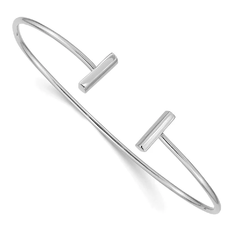 Women’s luxury cuff bracelets-14k White Gold Flexible Bar Bangle Bracelet