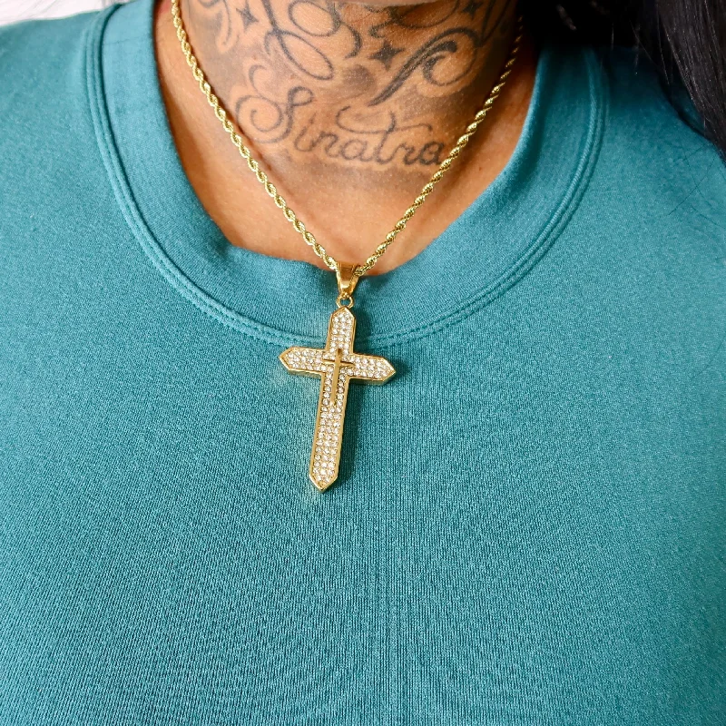 Women’s bar necklaces-Golden Bless Cross Necklace