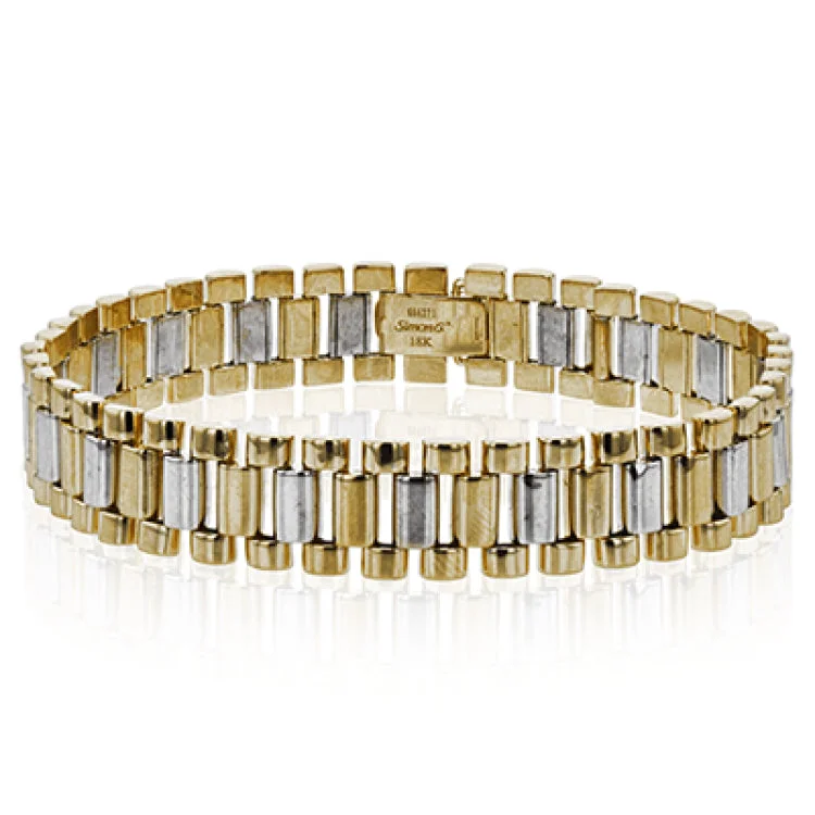 Women’s square bangles-This multi-toned 18k gold men's bracelet is reminiscent of a watch strap and is the perfect addition to any ensemble.