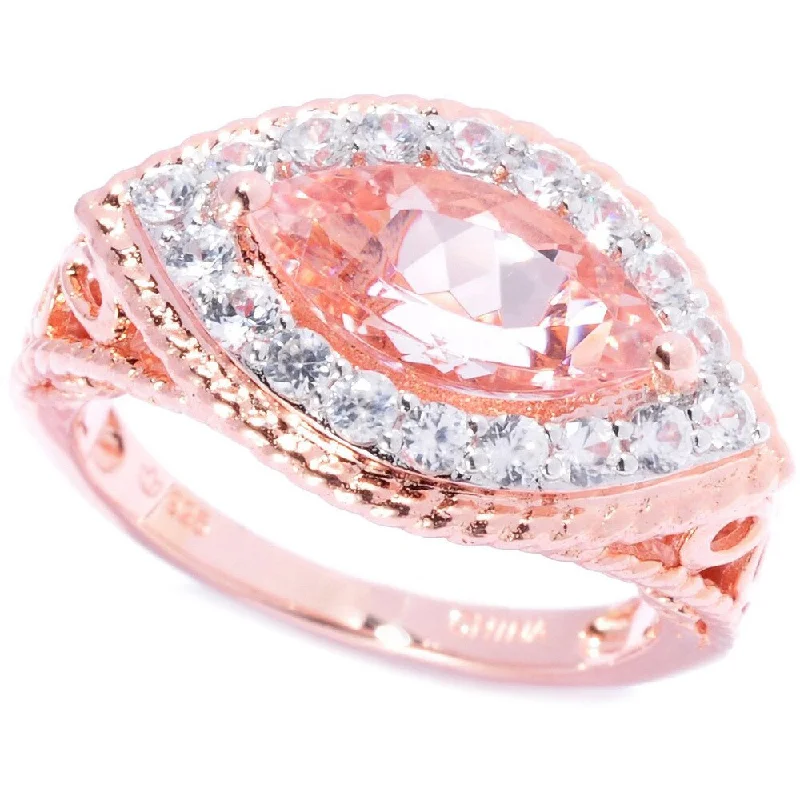 Women’s multi-stone rings-18k Rose Gold Marquise Morganite White Zircon Ring