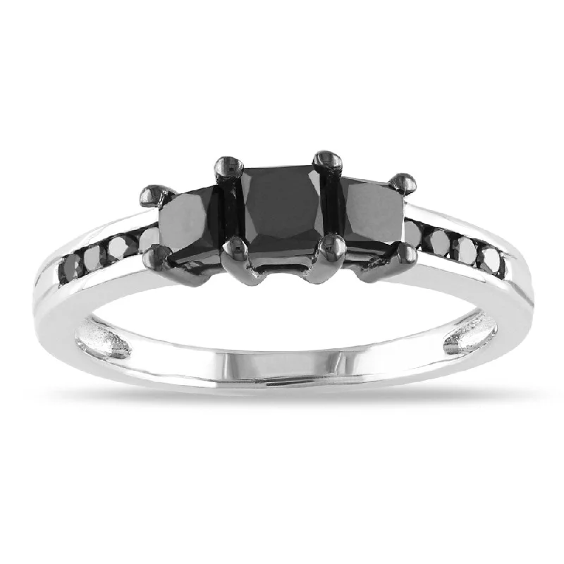 Women’s wedding rings-Miadora Sterling Silver 1ct TDW Princess-cut Black Diamond Ring