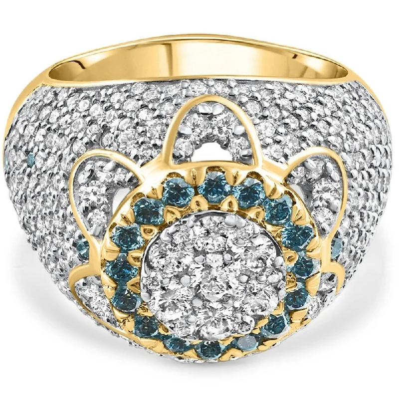 Women’s intricate design rings-4.64Ct Blue & White Diamond Men's Pinky Ring Yellow Gold Lab Grown Hip Hop