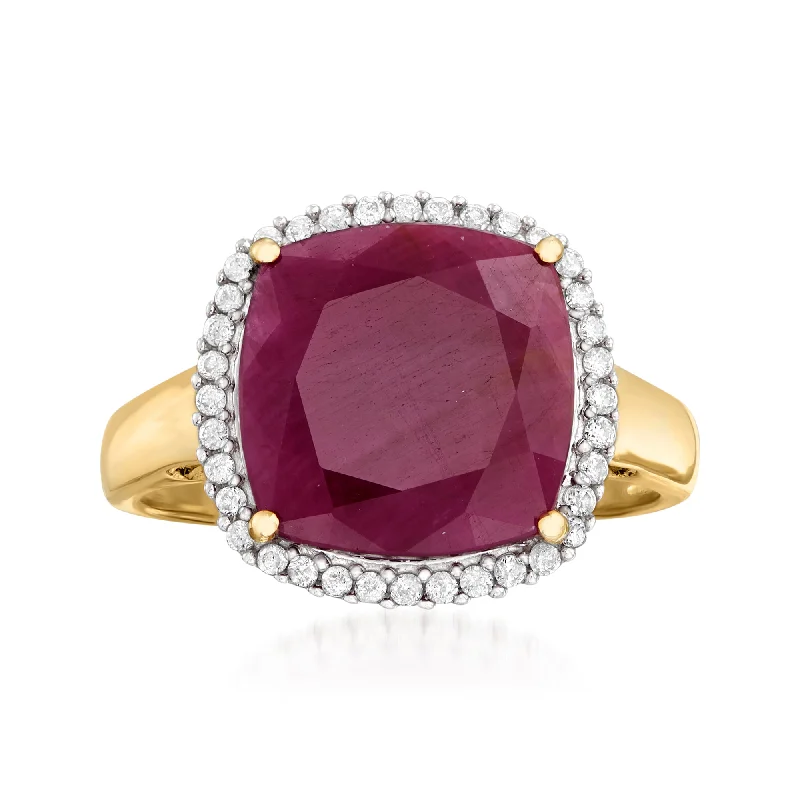 Women’s halo engagement rings with diamonds-Ross-Simons Ruby and . Diamond Ring in 14kt Yellow Gold