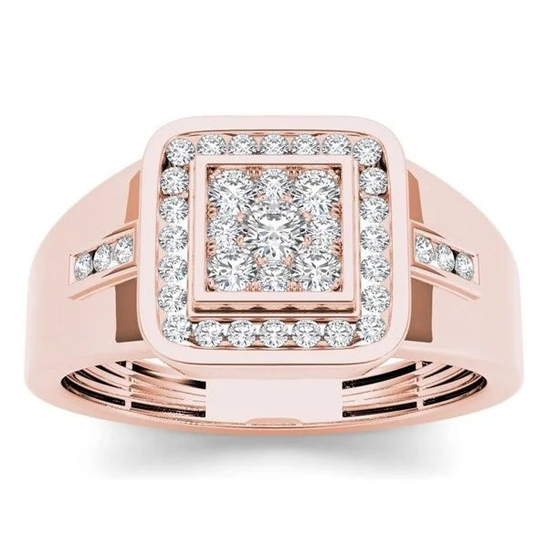 Women’s princess cut rings-De Couer IGI Certified 10k Rose Gold Men's 1/2ct TDW Diamond Ring