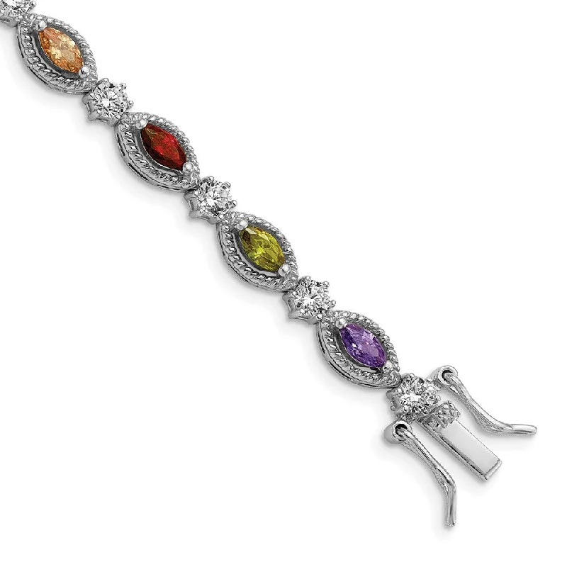 Women’s silver bracelets-Sterling Silver Rhodium-plated Colorful Marquise CZ Bracelet-WBC-QG5708-7