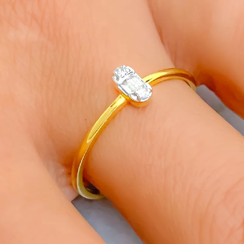 Women’s white sapphire engagement rings-Slender Glistening 18K Gold + Diamond Ring