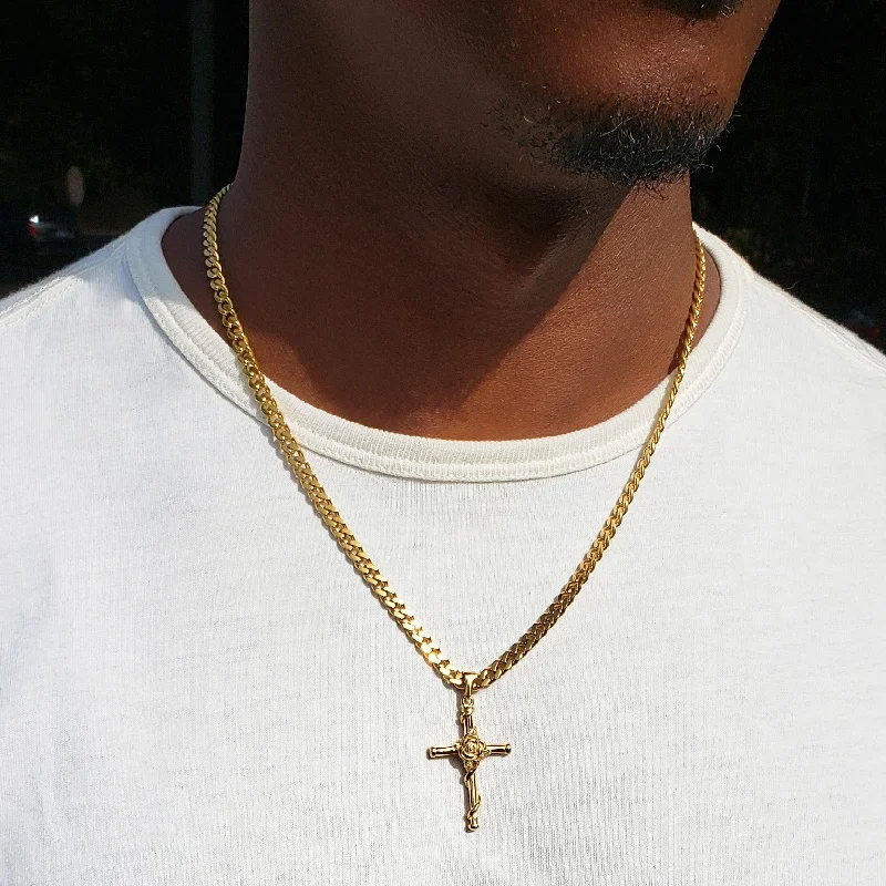 Women’s diamond and gold necklaces-Men's Rose Wrapped Cross Necklace