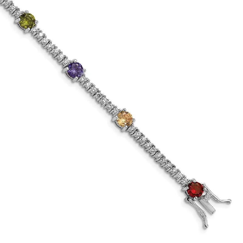 Women’s diamond bracelets-Sterling Silver Rhodium-plated Colorful Round CZ Bracelet-WBC-QG5710-7.5