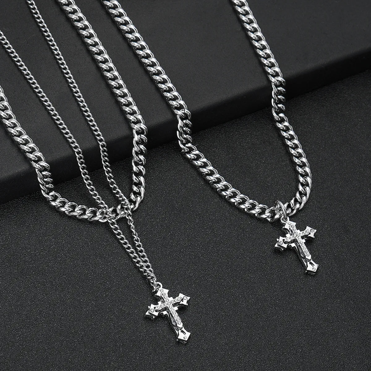 Women’s unique gemstone necklaces-Stainless Steel Hip-Hop Cross Necklace