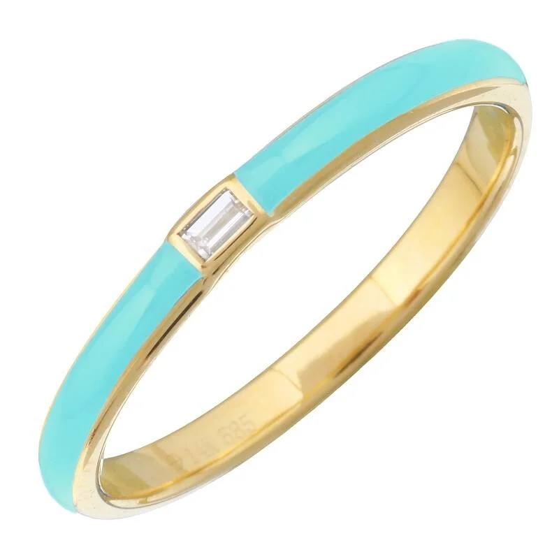 Women’s eternity rings-Joelle Collection Turquoise Enamel & Diamond Band Ring 14K Yellow Gold Ring Size 6.5