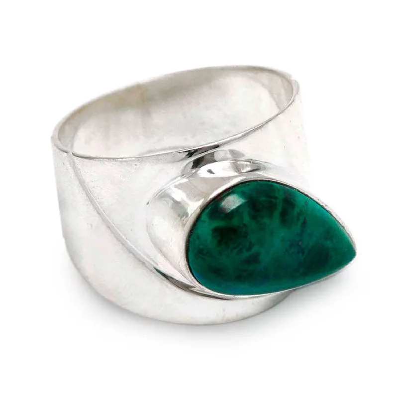 Women’s personalized rings-Handmade Sterling Silver 'Huacho Heritage' Chrysocolla Ring (Peru)