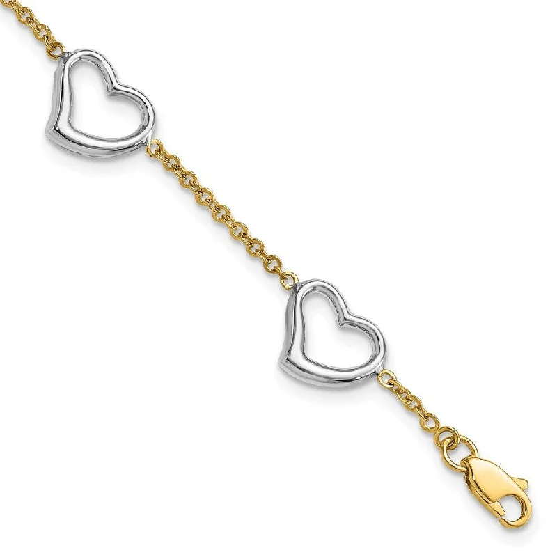 Women’s trendy bracelets-14k Two-tone 10mm Heart Bracelet, 7"