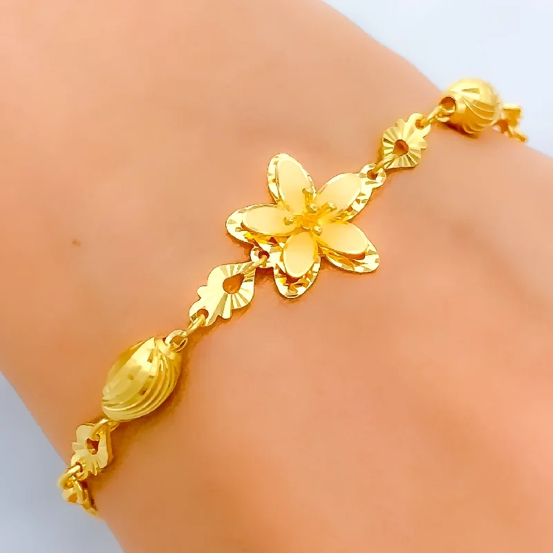 Women’s thick gold bangles-Elevated Matte Floral 22k Gold Bracelet