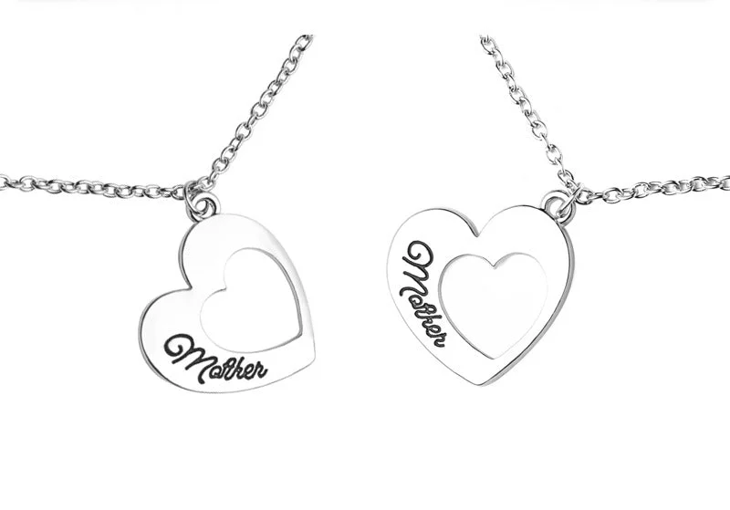 Women’s sterling silver necklaces-Hot Mother Daughter Hollow Love Pendant Necklace Accessories