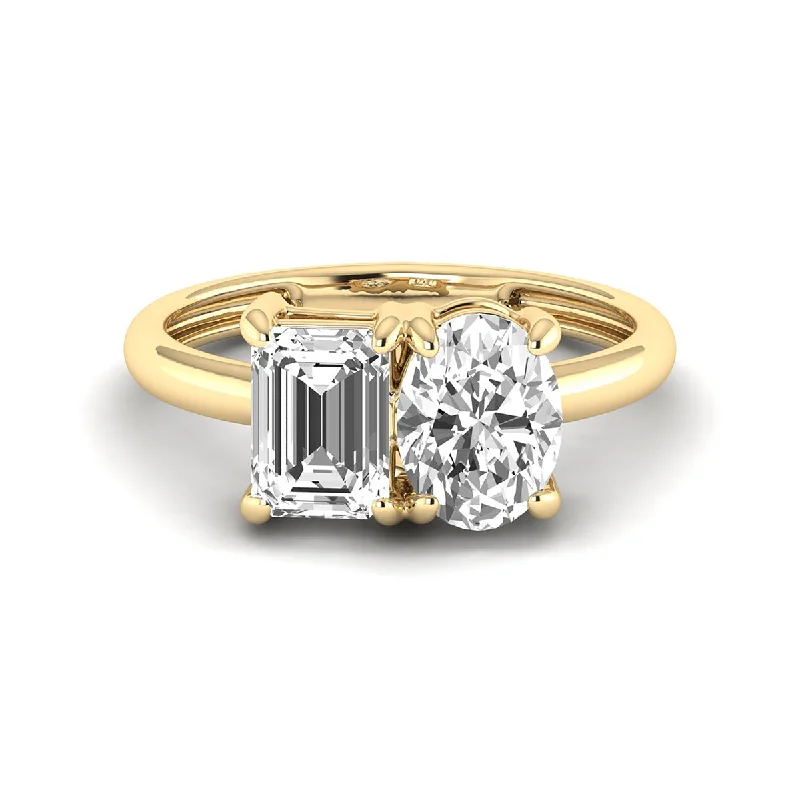 Women’s engagement rings with onyx-3 Carat Tw Emerald Cut And Oval Lab Grown Diamond Ring In 14K Yellow Gold