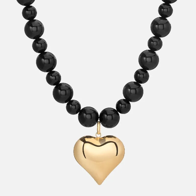 Women’s mixed metal necklaces-Midnight Heart of Gold Necklace