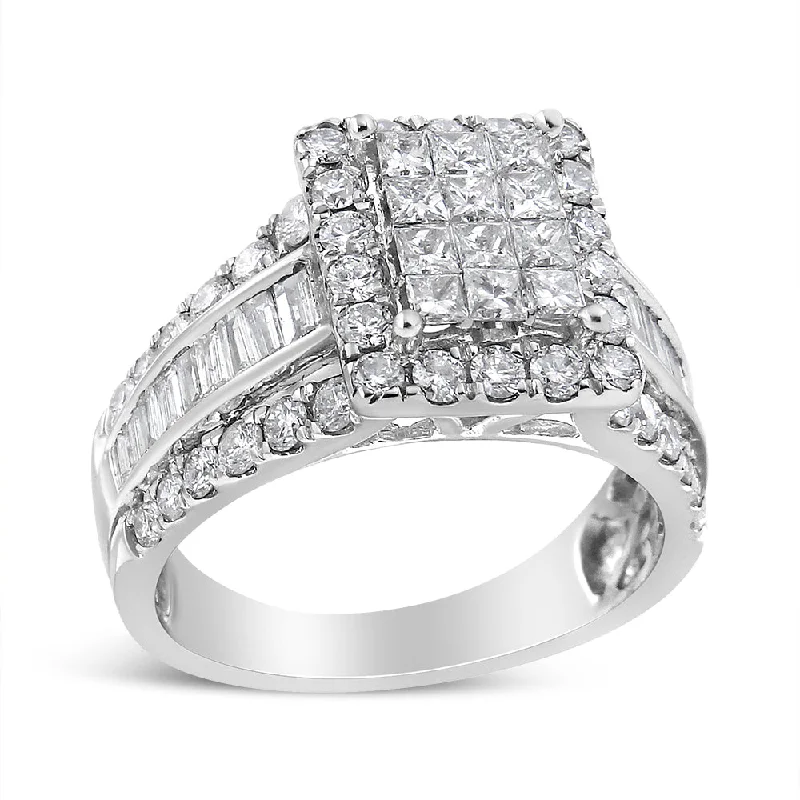 Women’s halo diamond engagement rings-14K White Gold 2.00 Cttw Composite Head with Halo and Side Stones Diamond Ring