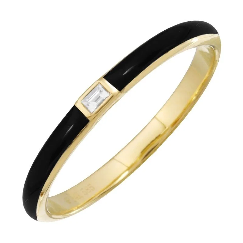 Women’s cocktail rings-Joelle Collection Onyx Enamel & Diamond Band Ring 14K Yellow Gold Ring Size 6.5