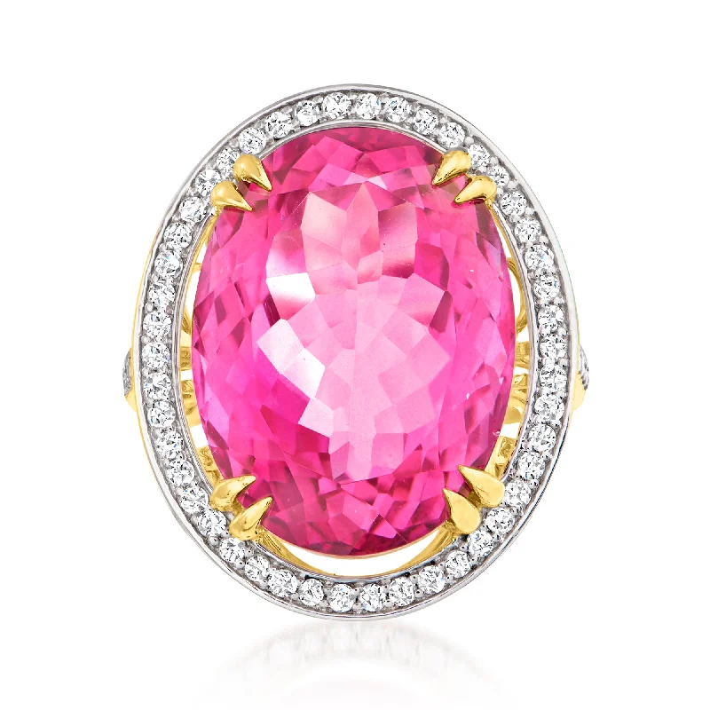 Women’s vintage-style engagement rings-Ross-Simons Pink Topaz and . Diamond Ring in 14kt Yellow Gold