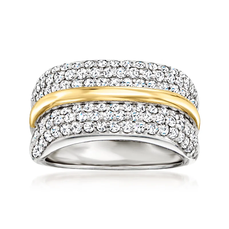 Women’s engagement rings with blue sapphires-Ross-Simons Pave Diamond Ring in Sterling Silver With 14kt Yellow Gold