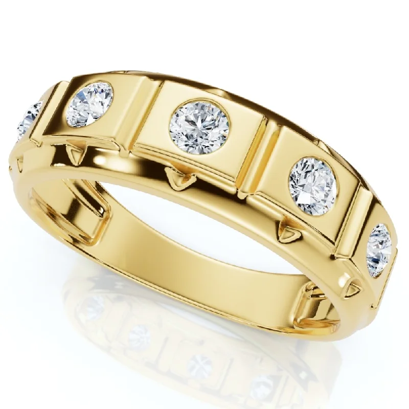 Women’s anniversary rings-1/2Ct Men's 5-Stone Diamond Ring in Yellow Gold