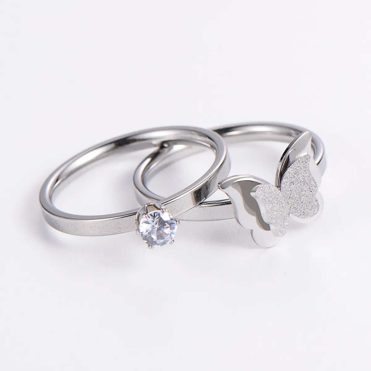 Women’s custom gemstone rings-Elegant Butterfly Stainless Steel Zircon Rings 1 Piece