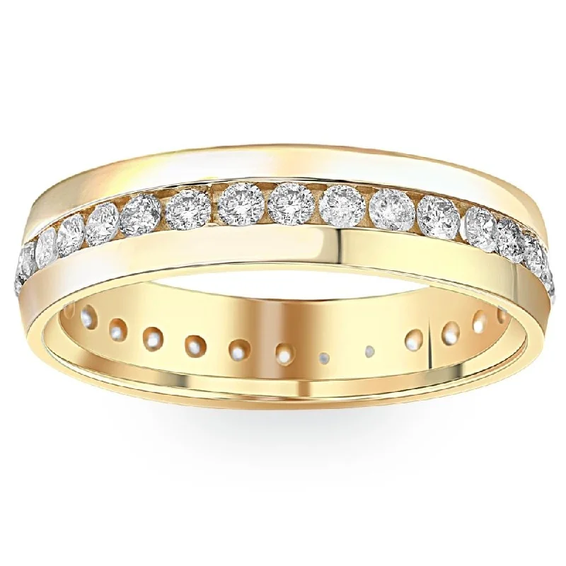 Women’s antique rings-1 1/4ct Mens Diamond Channel Set Eternity Ring Yellow Gold