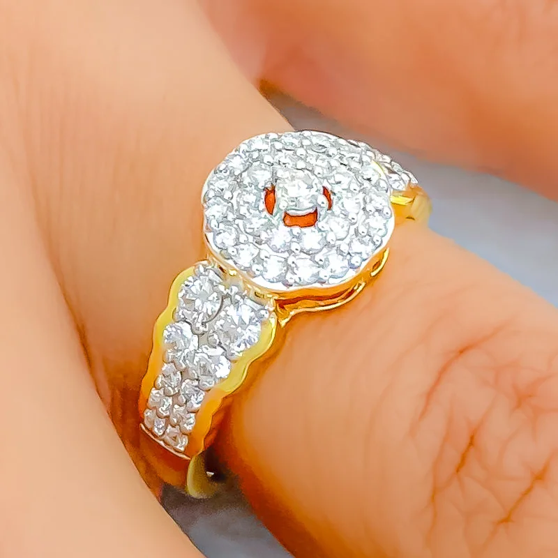 Women’s rose gold band engagement rings-Shiny Curved Floral 18K Gold + Diamond Ring