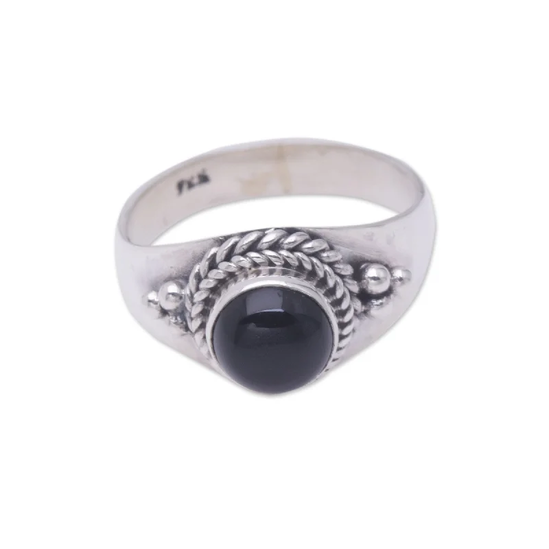 Women’s thin band rings-NOVICA Handmade Promise Sterling Silver Onyx Ring (Indonesia) - Black