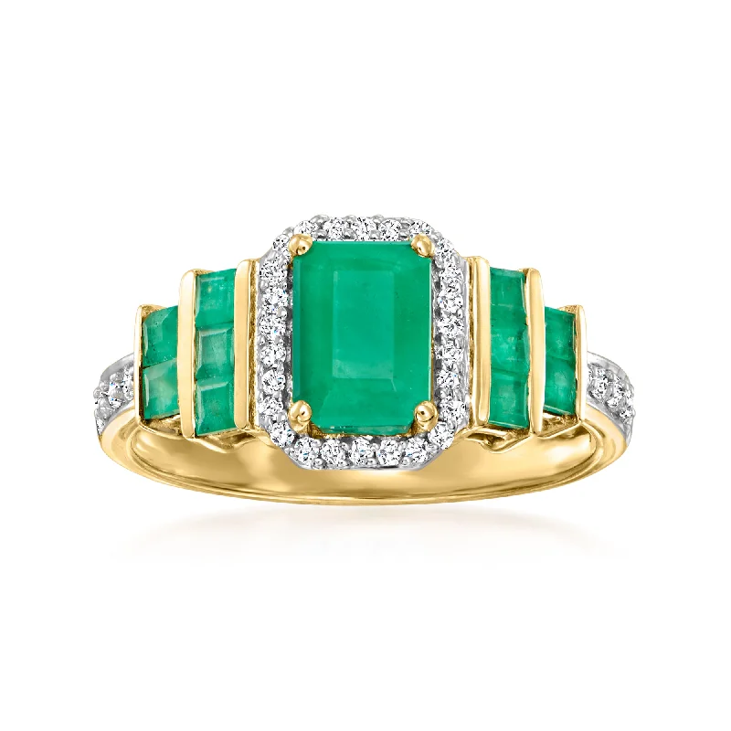 Women’s split-shank engagement rings-Ross-Simons Emerald and . Diamond Ring in 14kt Yellow Gold