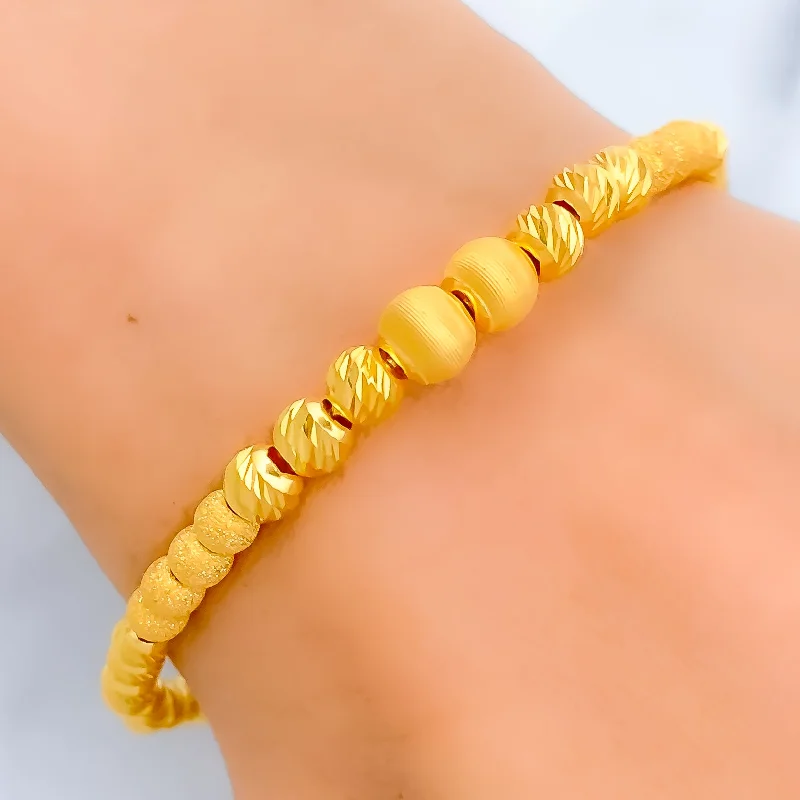 Women’s handmade bracelets-Delightful Sand- Finish 21K Gold Orb Bangle Bracelet