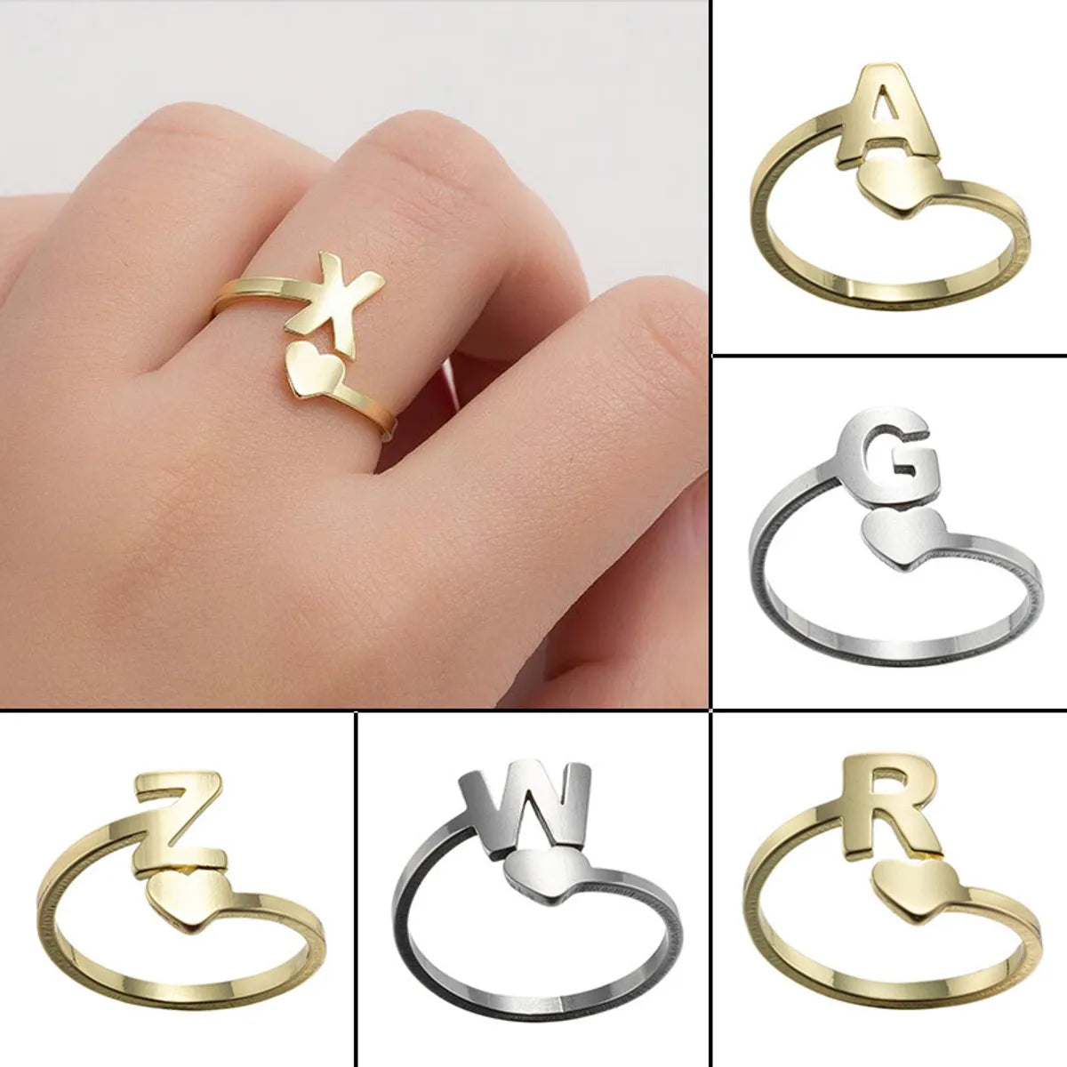 Women’s custom gemstone rings-1 Piece Fashion Letter Titanium Steel Plating Open Ring