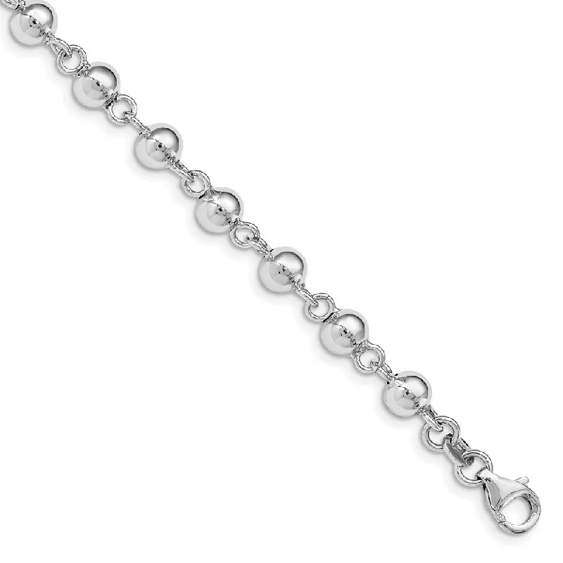 Women’s diamond bangles-Sterling Silver Rhodium-plated 6mm Polished Beads Bracelet-WBC-QG4860-7.5